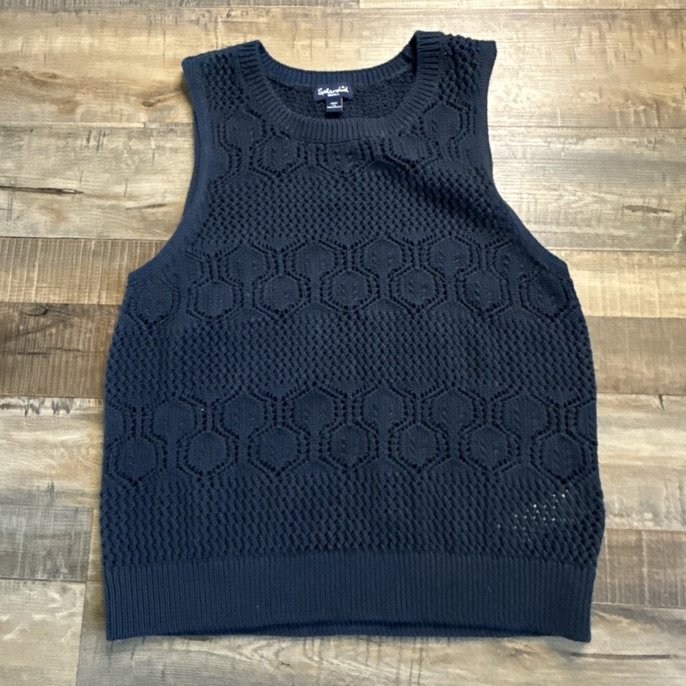 Splendid Beckham Crochet Sweater Tank Navy Blue Sz S Boho Preppy